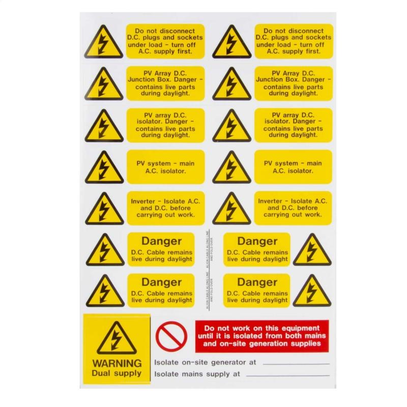 Industrial Signs PV Array/Solar Panel Various Labels (Pack 5)