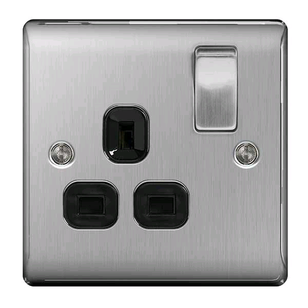 BG 13a DP Socket Brushed Steel Black Insert 