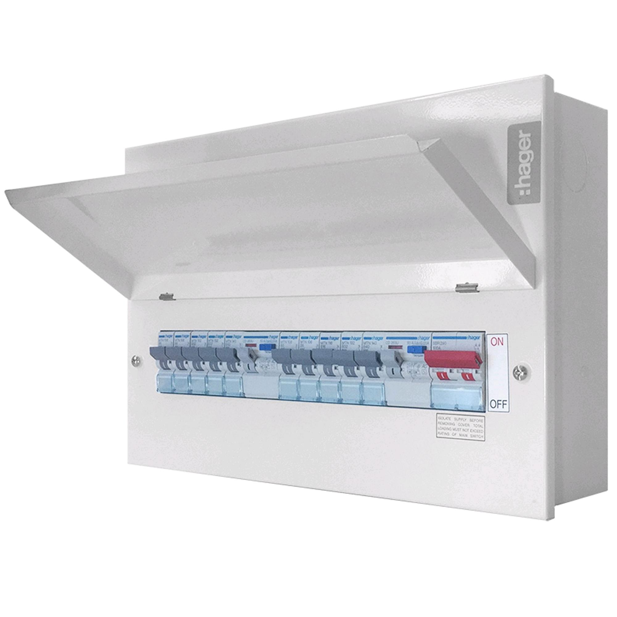 Hager 12W Split Board 2 x 100RCCB + 10 MCB's