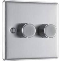 BG 2Gang 2way Intelligent LED T/E  Dimmer Brushed Steel 