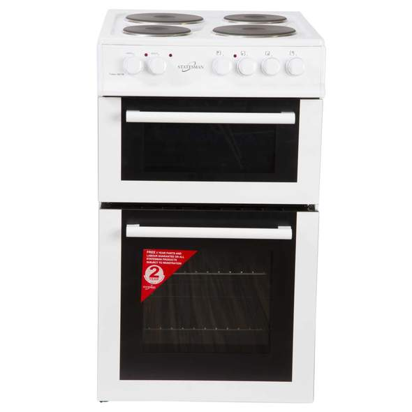 Statesman Fusion 50cm Twin Cavity cooker  Soild Plate Hob in White