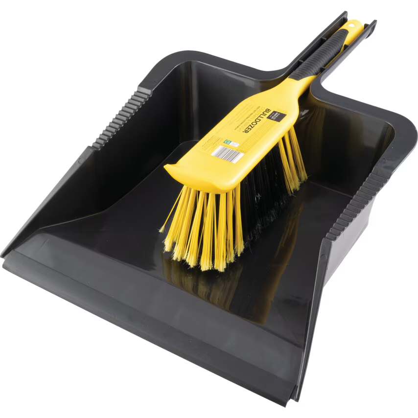 Dustpan + Yellow Brush Set Plastic - Blue/Black Large