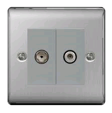 BG 2 Gang Satelitte and Co-Axial Socket Brushed Steel