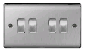 BG 4Gang 2way Switch Brushed Steel 