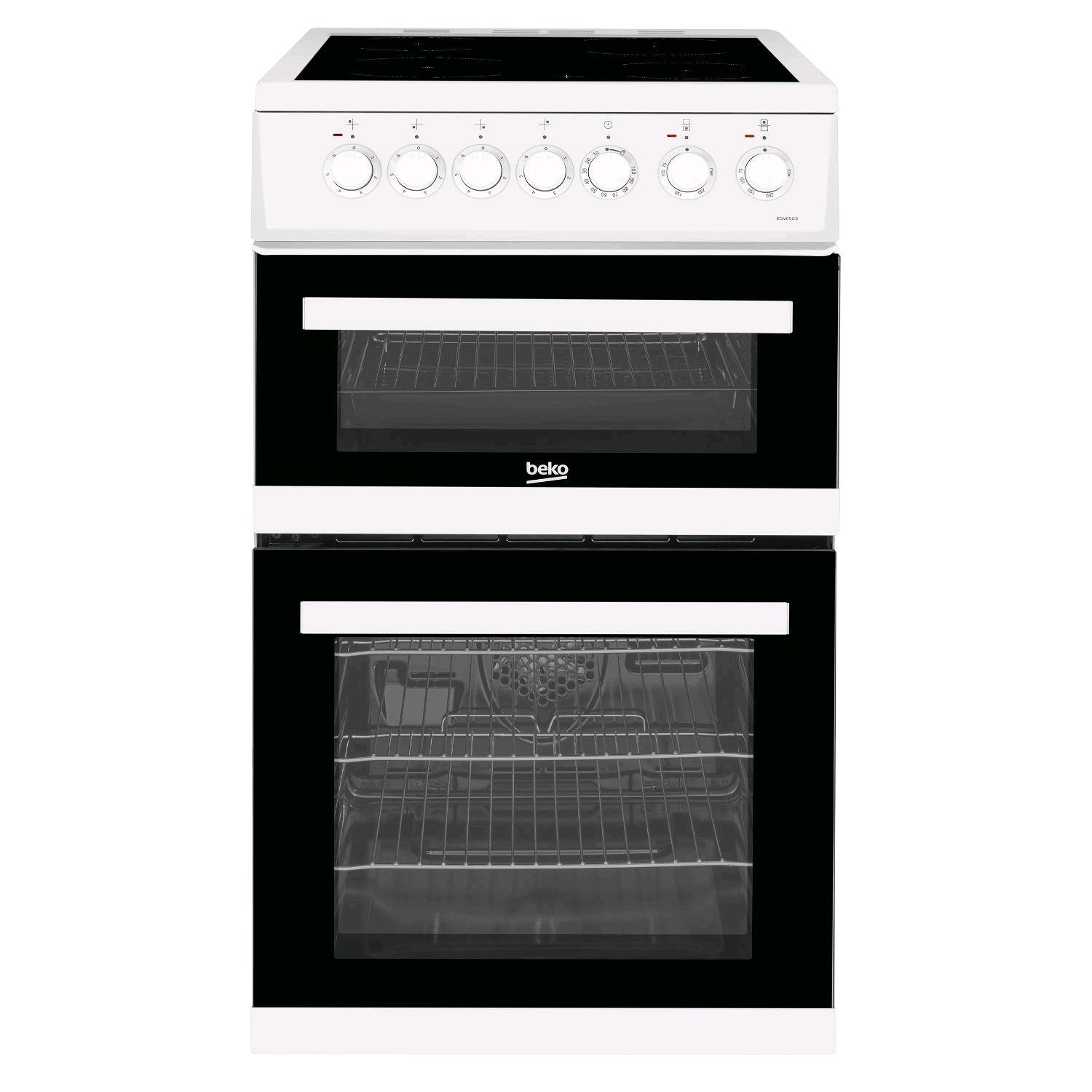 Beko Double Oven Ceramic Cooker White 50cm wide A Rated