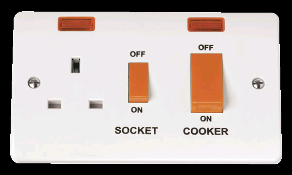 Click 45A DP Switch c/w 13A Switched Socket & Neon 