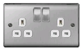 BG Nexus Brushed Steel Twin 13a Socket White Insert