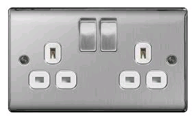 BG 2Gang 13a Socket Brushed Steel c/w White Insert 