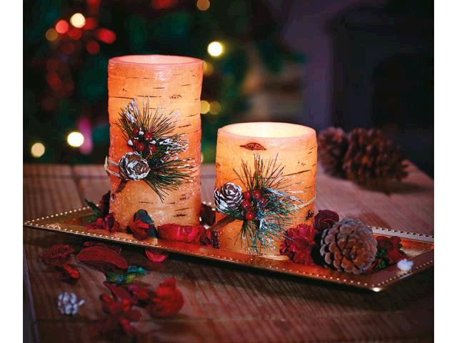 GARDMAN 2194789 Flameless Pillar Candle/ Timer Bark Effect 4in 18702XS 