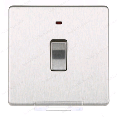 BG 20a Double Pole Switch & Neon Screwless Flatplate Brushed Steel 