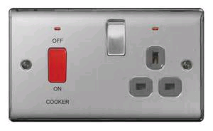 BG 45a DP Cooker Switch and Socket Brushed Steel