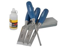Stanley 4Piece Chisel Set + Stone + Oil