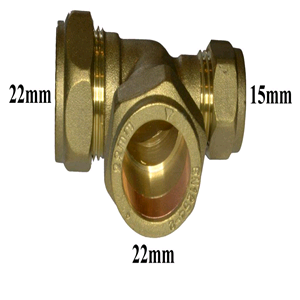 Copper Reducing Tee 22mm x 15mm x 22mm Compression 