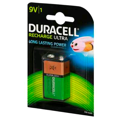 Duracell Rechargeable 9Volt Battery MN1604 170mAH Card of 1 S3094