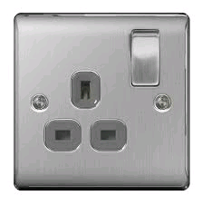 BG 13a DP Single Socket Brushed Steel