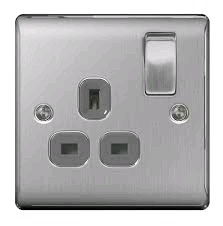 BG 13a DP Single Socket Brushed Steel 