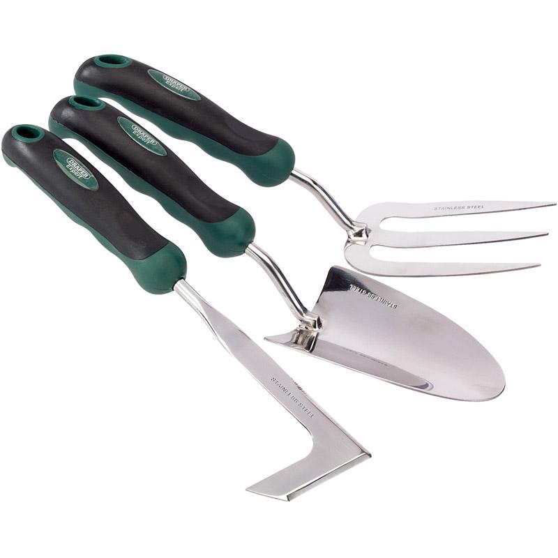 Draper Stainless Steel H/Duty Soft Grip Fork, Trowel and Weeder Set  