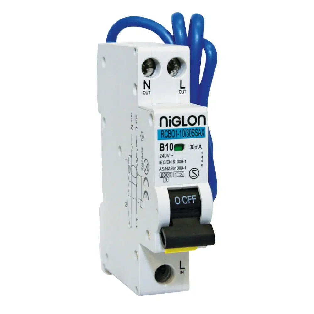 Niglon 10A 30mA "Type A" B Rated Switched Line & Neutral MINI RCBO