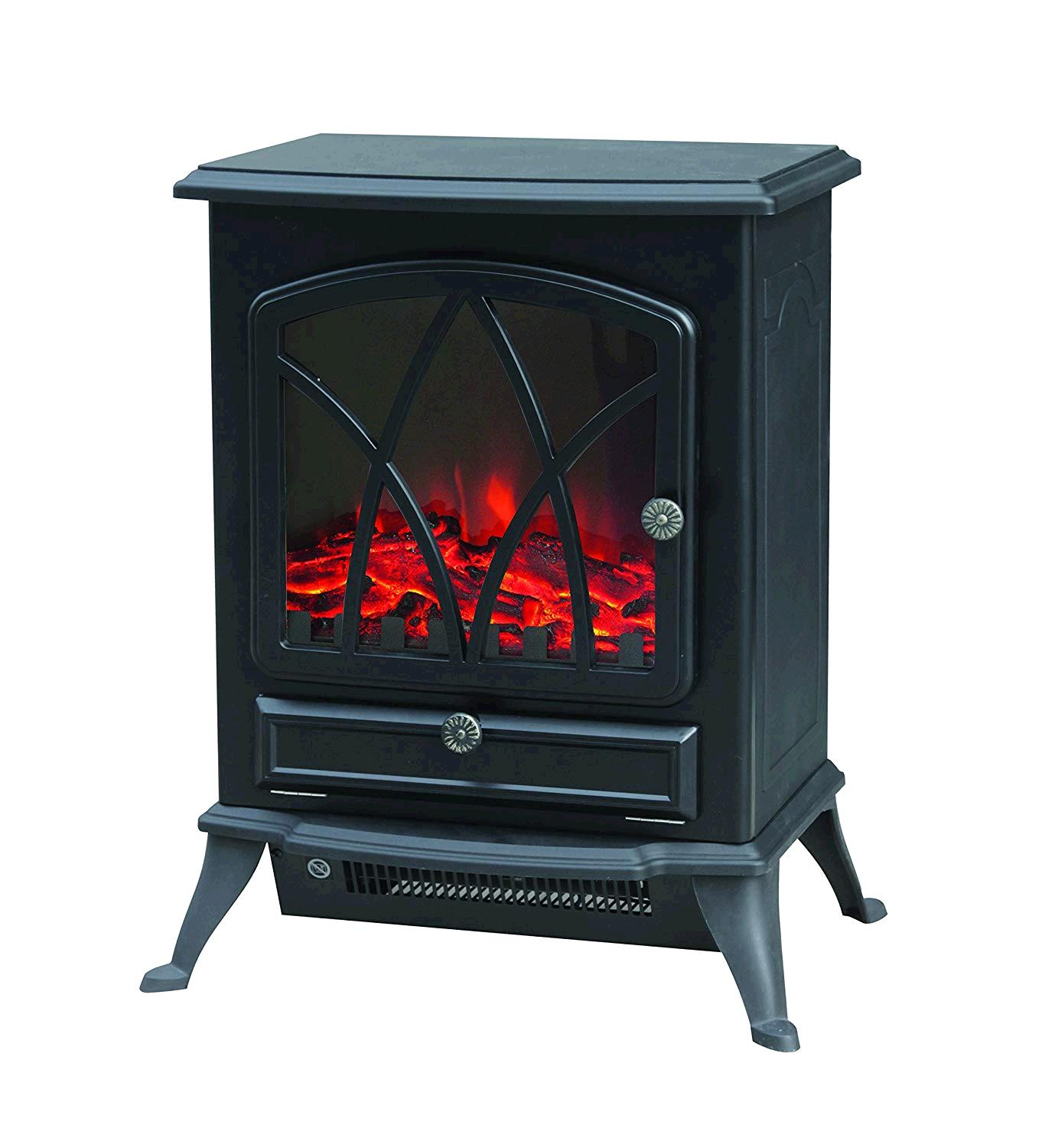 Warmlite WL46018 Stirling Electric Fire Stove with Realistic LED Log Flame, 2000 W - Black 