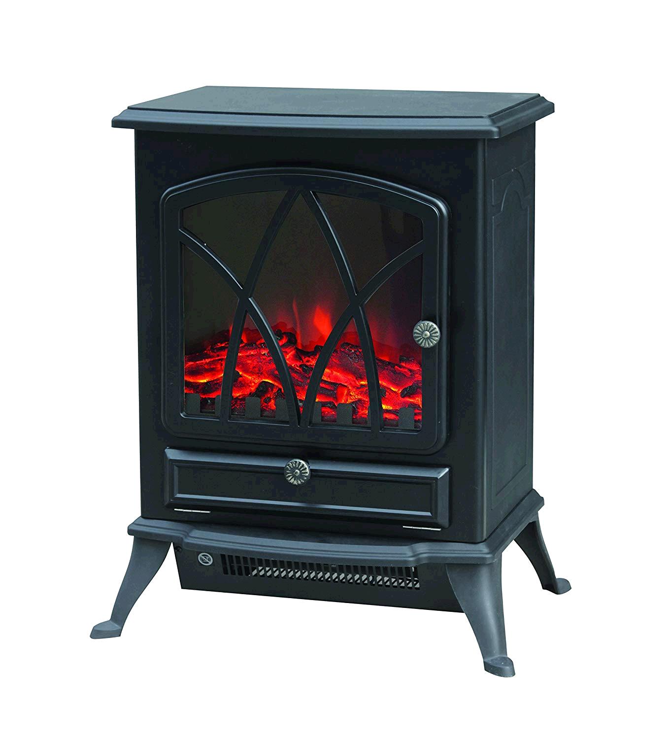 Warmlite WL46018 Electric Fire Stove with Realistic LED Log Flame, 2000 W - Black 