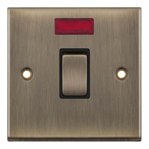Selectric 20A Double Pole Switch & Neon Antique Brass 