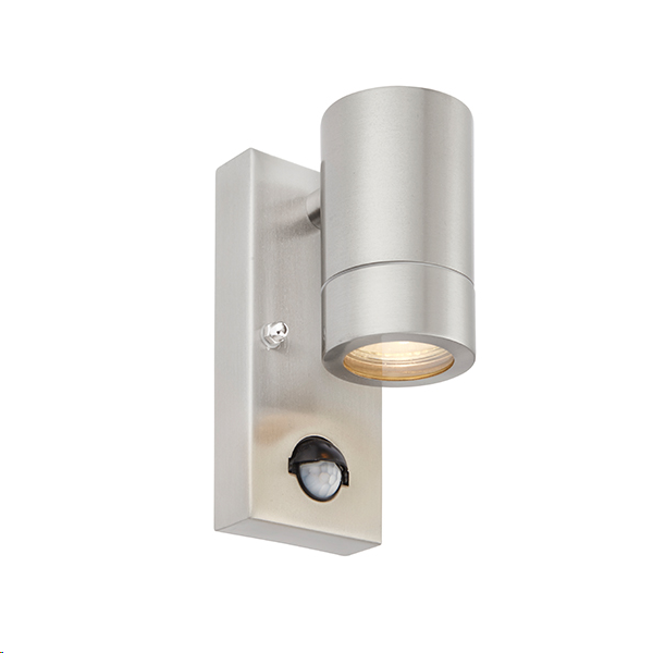 Saxby Atlantis Single Wall c/w PIR IP65 Brushed Steel Fitting 