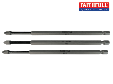 Faithfull Impact Screwdriver Bits PZ2 x 150mm Pack of 3