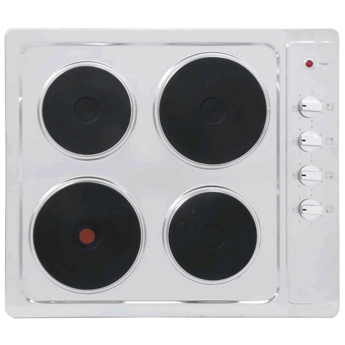 Montpellier 60cm Electric Solid Plate Hob Stainless Steel Black Knobs 