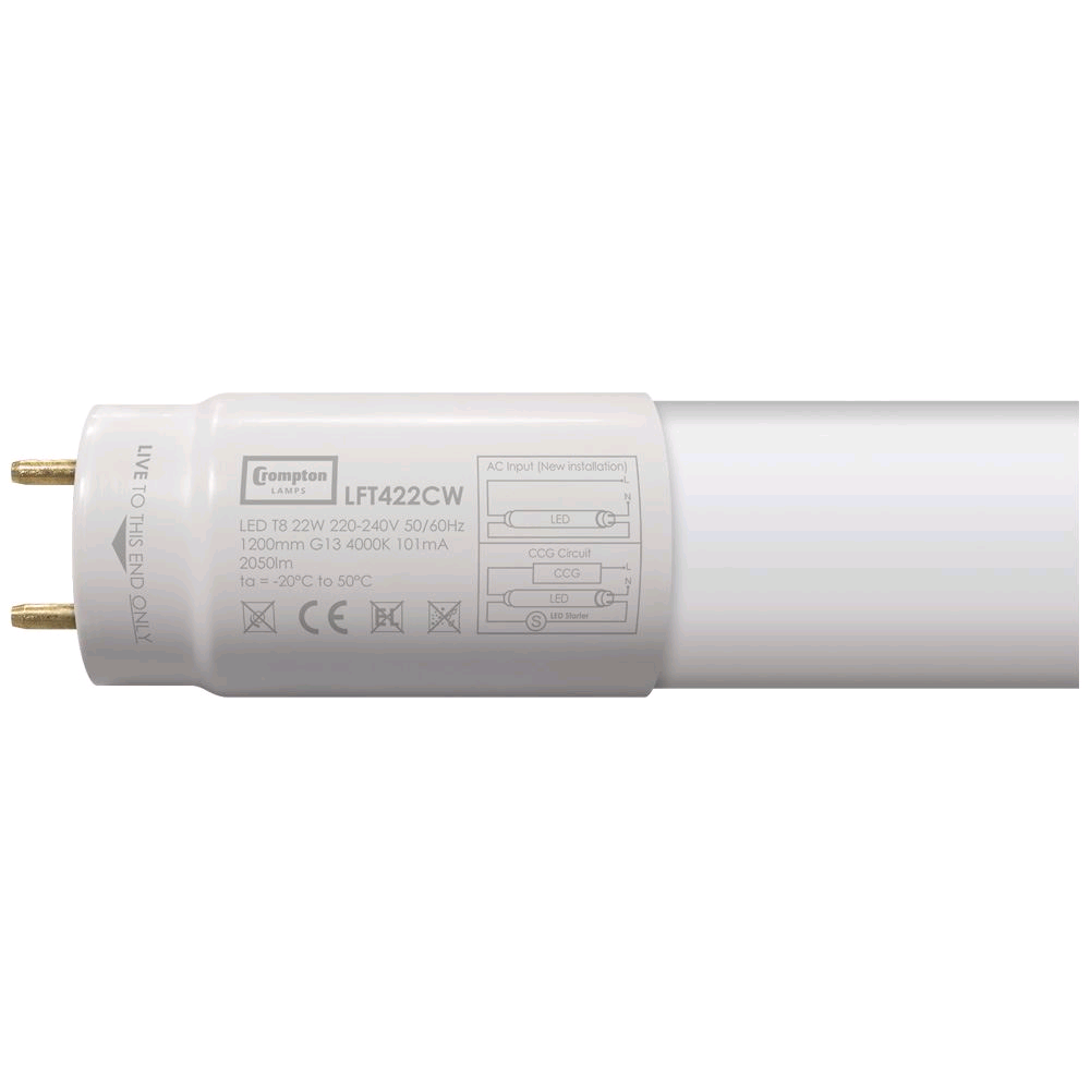 Crompton 22W 4Ft T8 Full Glass LED Tube Cool White 4000k 