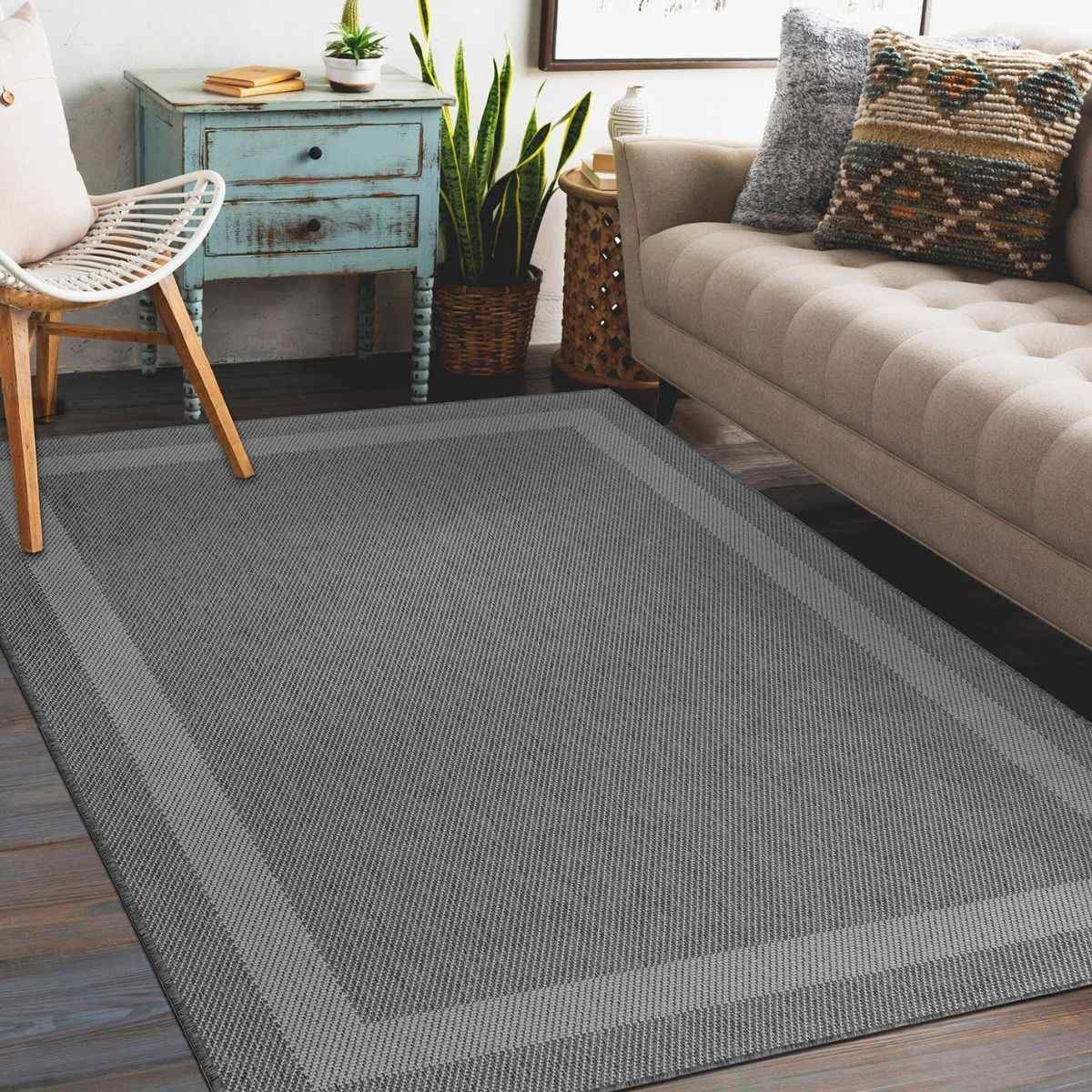 Dandy Likewise Duo Weave/ Double Sided Boarder Charcoal Indoor/Outdoor 170x120cm