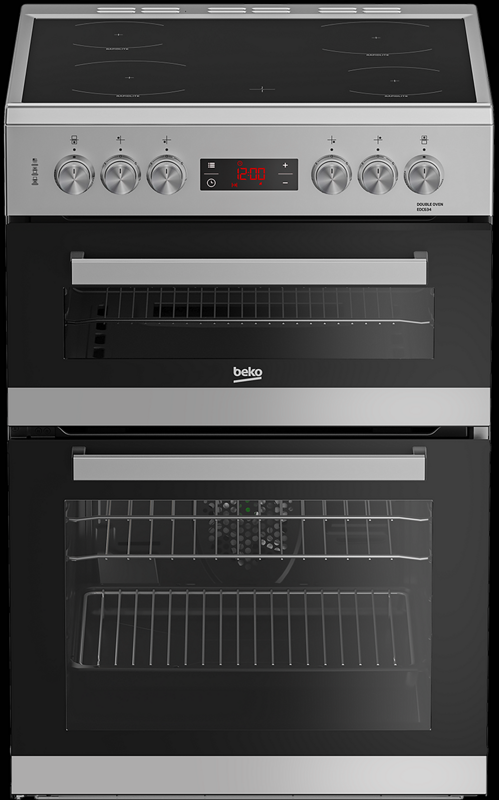 Beko EDC634S 60cm Double Oven Electric Cooker with Ceramic Hob - Silver