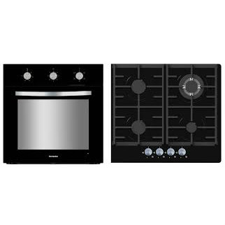 Montpellier SFGP12 Electric Single Oven And Gas on Glass Hob Pack with Cast Iron Supports