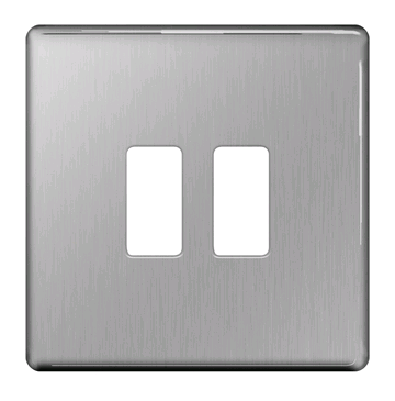 BG 2Gang Brushed Steel Grid Front Plate Screwless