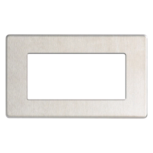 BG Euro Module 4Gang Faceplate Brushed Steel Screwless Flatplate 