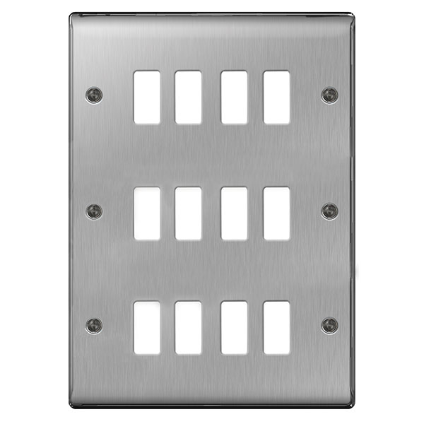 BG 12Gang Grid Front Plate Brushed Steel