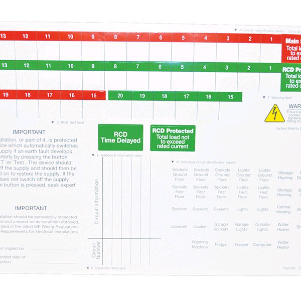 BG CUA11 Consumer Unit Spare Label Sheets (Pack of 5)