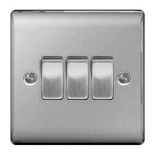 BG 3Gang 2way Switch Brushed Steel 