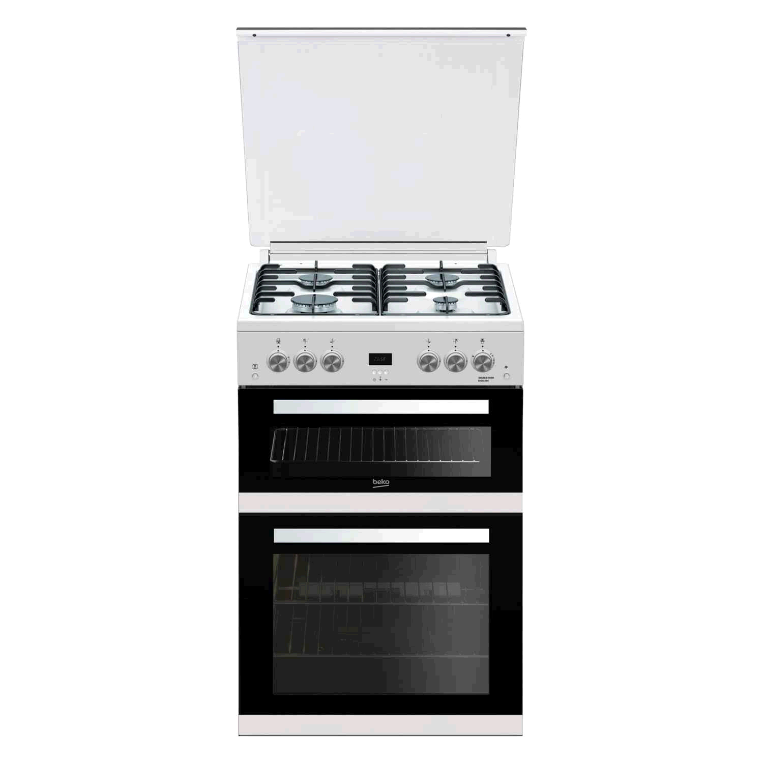 Beko EDG6L33WDouble Oven Gas Cooker White Ceramic Hob 60cm LPG Convertible Glass Lid