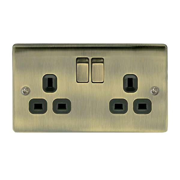 BG Twin 13a Socket Antique Brass Black Insert 