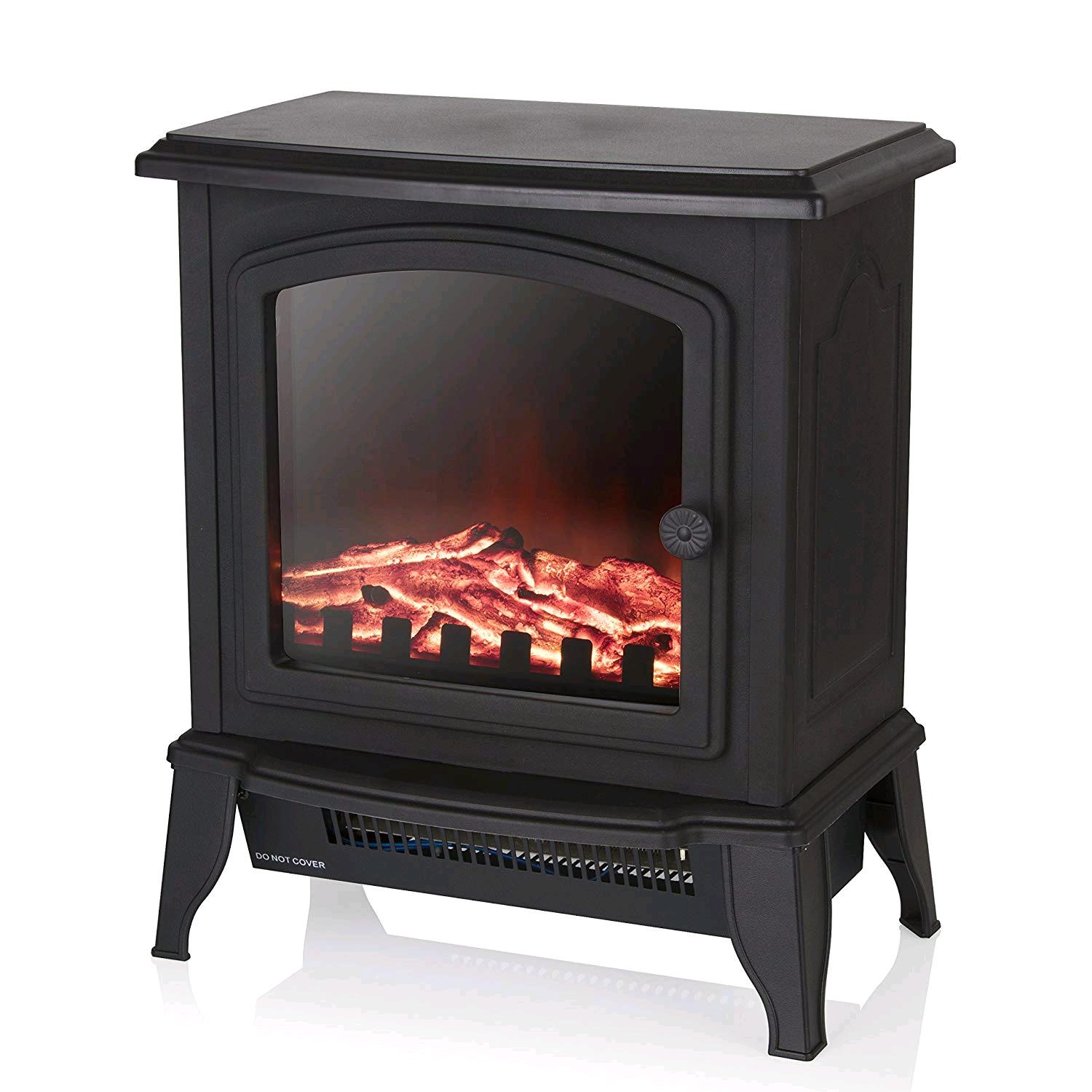 Warmlite WL46021 Electric Compact Stove Fire with Adjustable Thermostat Control, Realistic LED Flame Effect, Overheat Protection, Thermal Cut-Off, 2 Heat Settings 1000-2000 W, Black