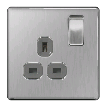 BG 1Gang 13a Socket Screwless Flateplate Brushed Steel 