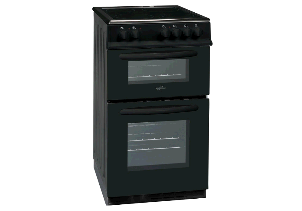 Statesman EDC50B 50cm Double Oven Ceramic Hob Cooker - Black 58/48 Nett Llitre Capacity 