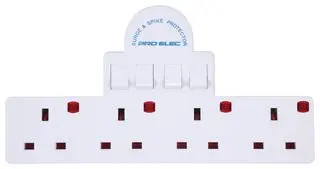 PRO ELEC  PELB1640  4-Gang Switched UK Mains Plug Adaptor  
