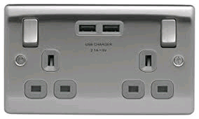 BG 2Gang 13a Socket c/w 2 x USB Port Brushed Steel 