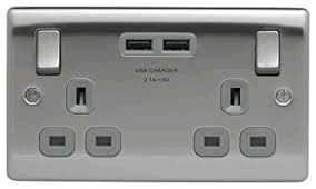 BG Twin 13a Socket c/w USB Port Brushed Steel