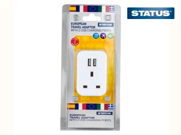 Status 6770448 European Travel Adaptor c/w 2 x USB Ports USBPTEURO1F