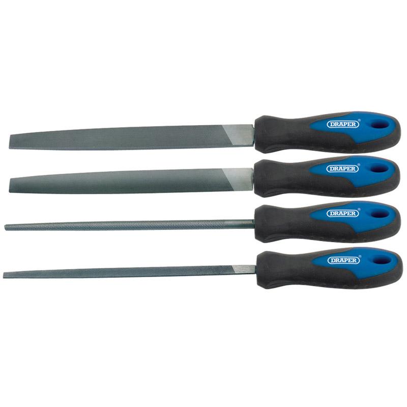Draper Set of 4  x 200mm Files & Handles Soft Grip