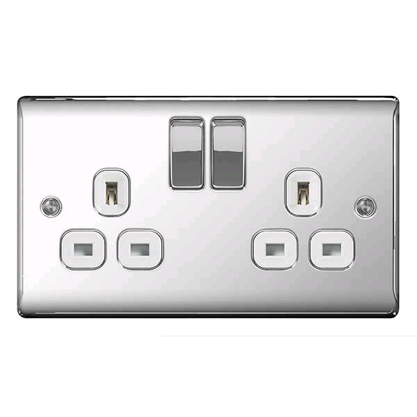 BG Nexus Chrome 2Gang 13a Socket White Inserts