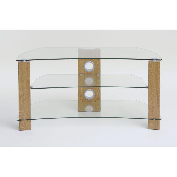 TTAP AVSL640100030C Vision Curve Light Oak Curved Clear Glass, Cable Management Tv Stand