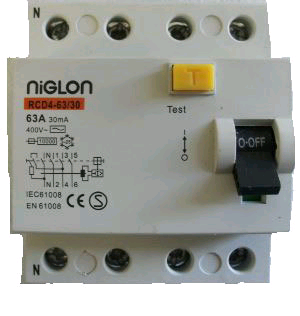 Niglon 4 pole 63A 30mA RCD 